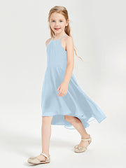 Tea Length Junior Bridesmaid Dresses with Asymmetrical Skirts Sky Blue