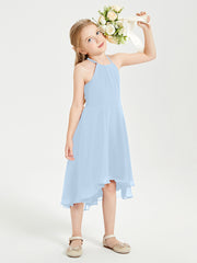 Tea Length Junior Bridesmaid Dresses with Asymmetrical Skirts Sky Blue