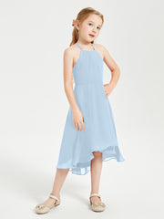 Tea Length Junior Bridesmaid Dresses with Asymmetrical Skirts Sky Blue