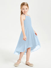 Tea Length Junior Bridesmaid Dresses with Asymmetrical Skirts Sky Blue