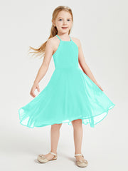 Tea Length Junior Bridesmaid Dresses with Asymmetrical Skirts Spa