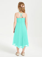 Tea Length Junior Bridesmaid Dresses with Asymmetrical Skirts Spa