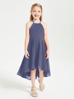 Tea Length Junior Bridesmaid Dresses with Asymmetrical Skirts Stormy