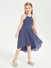 Tea Length Junior Bridesmaid Dresses with Asymmetrical Skirts Stormy