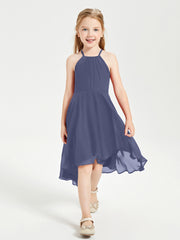 Tea Length Junior Bridesmaid Dresses with Asymmetrical Skirts Stormy