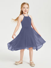 Tea Length Junior Bridesmaid Dresses with Asymmetrical Skirts Stormy
