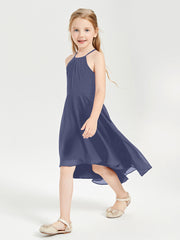 Tea Length Junior Bridesmaid Dresses with Asymmetrical Skirts Stormy