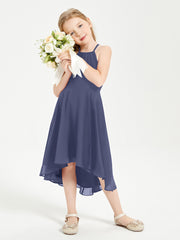 Tea Length Junior Bridesmaid Dresses with Asymmetrical Skirts Stormy