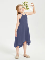 Tea Length Junior Bridesmaid Dresses with Asymmetrical Skirts Stormy