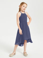 Tea Length Junior Bridesmaid Dresses with Asymmetrical Skirts Stormy