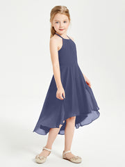 Tea Length Junior Bridesmaid Dresses with Asymmetrical Skirts Stormy