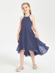 Tea Length Junior Bridesmaid Dresses with Asymmetrical Skirts Stormy
