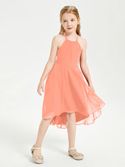 Tea Length Junior Bridesmaid Dresses with Asymmetrical Skirts Sunset