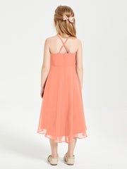 Tea Length Junior Bridesmaid Dresses with Asymmetrical Skirts Sunset