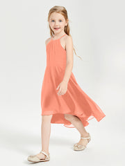 Tea Length Junior Bridesmaid Dresses with Asymmetrical Skirts Sunset