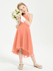 Tea Length Junior Bridesmaid Dresses with Asymmetrical Skirts Sunset