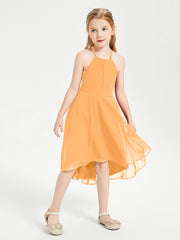 Tea Length Junior Bridesmaid Dresses with Asymmetrical Skirts Tangerine
