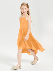 Tea Length Junior Bridesmaid Dresses with Asymmetrical Skirts Tangerine