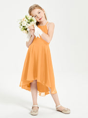 Tea Length Junior Bridesmaid Dresses with Asymmetrical Skirts Tangerine