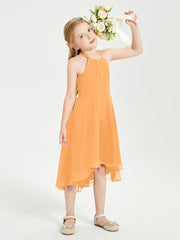 Tea Length Junior Bridesmaid Dresses with Asymmetrical Skirts Tangerine