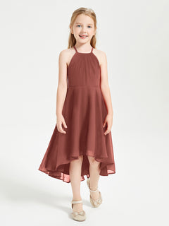 Tea Length Junior Bridesmaid Dresses with Asymmetrical Skirts Terracotta