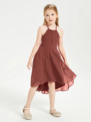 Tea Length Junior Bridesmaid Dresses with Asymmetrical Skirts Terracotta