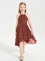Tea Length Junior Bridesmaid Dresses with Asymmetrical Skirts Terracotta