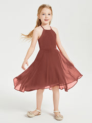 Tea Length Junior Bridesmaid Dresses with Asymmetrical Skirts Terracotta
