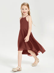 Tea Length Junior Bridesmaid Dresses with Asymmetrical Skirts Terracotta