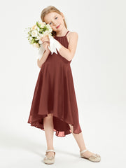 Tea Length Junior Bridesmaid Dresses with Asymmetrical Skirts Terracotta