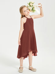 Tea Length Junior Bridesmaid Dresses with Asymmetrical Skirts Terracotta