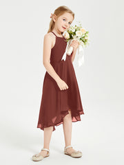 Tea Length Junior Bridesmaid Dresses with Asymmetrical Skirts Terracotta