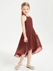 Tea Length Junior Bridesmaid Dresses with Asymmetrical Skirts Terracotta