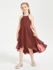 Tea Length Junior Bridesmaid Dresses with Asymmetrical Skirts Terracotta