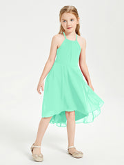 Tea Length Junior Bridesmaid Dresses with Asymmetrical Skirts Turquoise