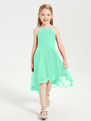 Tea Length Junior Bridesmaid Dresses with Asymmetrical Skirts Turquoise