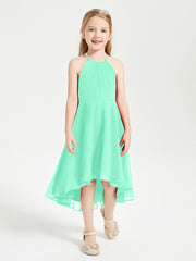 Tea Length Junior Bridesmaid Dresses with Asymmetrical Skirts Turquoise