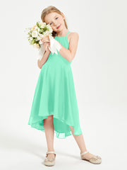 Tea Length Junior Bridesmaid Dresses with Asymmetrical Skirts Turquoise