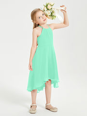 Tea Length Junior Bridesmaid Dresses with Asymmetrical Skirts Turquoise