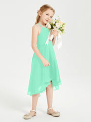 Tea Length Junior Bridesmaid Dresses with Asymmetrical Skirts Turquoise