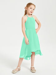 Tea Length Junior Bridesmaid Dresses with Asymmetrical Skirts Turquoise