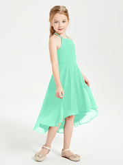 Tea Length Junior Bridesmaid Dresses with Asymmetrical Skirts Turquoise