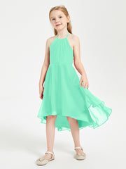 Tea Length Junior Bridesmaid Dresses with Asymmetrical Skirts Turquoise