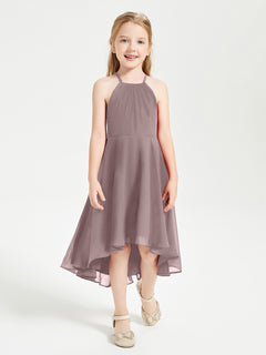 Tea Length Junior Bridesmaid Dresses with Asymmetrical Skirts Vintage Mauve