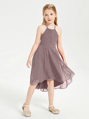 Tea Length Junior Bridesmaid Dresses with Asymmetrical Skirts Vintage Mauve
