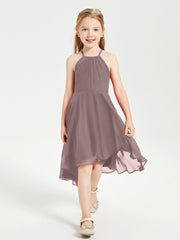 Tea Length Junior Bridesmaid Dresses with Asymmetrical Skirts Vintage Mauve