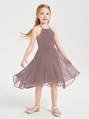 Tea Length Junior Bridesmaid Dresses with Asymmetrical Skirts Vintage Mauve