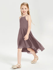 Tea Length Junior Bridesmaid Dresses with Asymmetrical Skirts Vintage Mauve