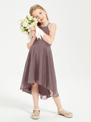 Tea Length Junior Bridesmaid Dresses with Asymmetrical Skirts Vintage Mauve