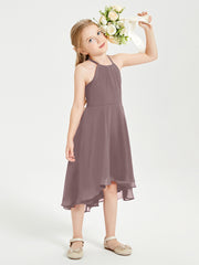 Tea Length Junior Bridesmaid Dresses with Asymmetrical Skirts Vintage Mauve